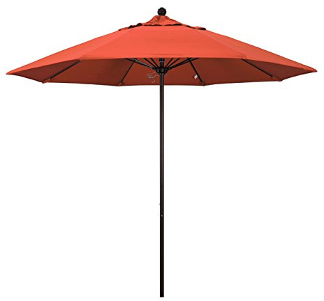 California Umbrella 9' Round Aluminum/Fiberglass Umbrella, Push Open, Bronze Pole, Olefin Sunset Fabric