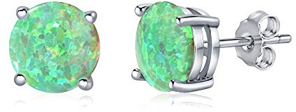 SILVEGO Damen Ohrringe aus 925 Sterling Silber mit grünem synthetischem Opal Ohrstecker 8 mm