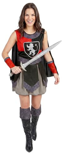 DEGUISE TOI - Déguisement Chevalier Médiéval Femme - Robe avec cape - Ceinture - 2 Manchons - 2 Sur-bottes - M - Noir - Déguisements adultes - 100% Polyester - Lavage à la main - Carnaval