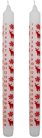 Ebersbacher Kerzenfabrik GmbH Adventskalenderkerze Schneeflocke & Elch weiß mit rotem Druck 2 Stück ca. (ØxH) 22 x 250 mm