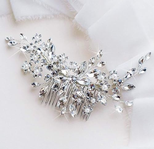 Unicra - Pettine per capelli da sposa, in cristallo, con diamanti sintetici, accessorio per capelli da sposa, per donne e ragazze