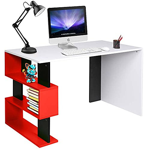 BAKAJI Scrivania con Libreria 3 Ripiani Tavolo da Lavoro Porta Pc Computer Struttura e Piano in Legno MDF Arredamento Casa Ufficio Cameretta Design Moderno Dimensioni 120 x 60 x 75 cm (Rosso)