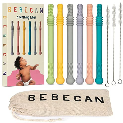 Bebecan Teething Sticks for Babies 36+ Months – Super Soft Silicone Teething Aids, Infant Oral Soothing Relief Back Molars, Multicolor 6-Pack