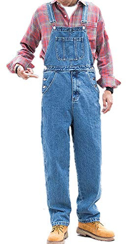 ENEN Peto Vaquero de Mono para Hombre, Denim Pantalón Bib Overgs con Bolsillos Mezclilla Jumpsuit Casual Pantalones Holgado con Pechera Peto de Trabajo