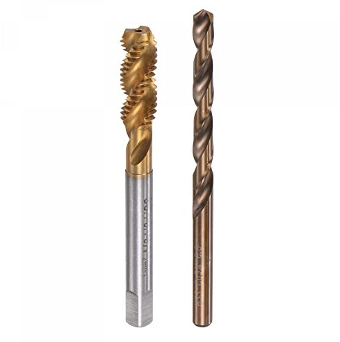 sourcing map M8 x 1.25 Spiral Flute Tap 6.8mm Drill Bit Set, Metric Titanium Plated M35 Cobalt High Speed Steel Machine Threading Screw Tap Drilling Tool