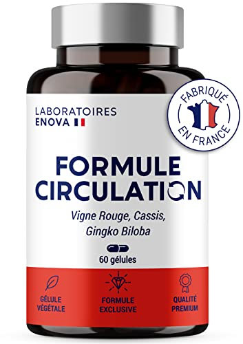 FORMULE CIRCULATION Sanguine, veineuse | Jambes lourdes, Rétention d'eau | Vigne Rouge (hautement dosé), Cassis, Gingko Biloba | 60 gélules | Complement alimentaire