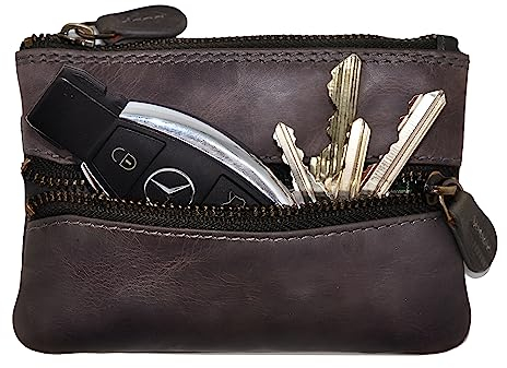 Benthill Schlüsseletui Echt Leder | Schlüsseltasche Klein mit 3 Fächern | Schlüsselmäppchen für Damen & Herren inkl. Geschenkbox, Farbe:Grau