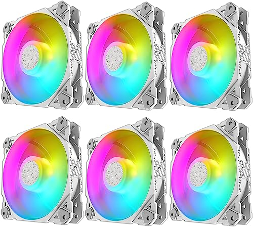 6 ventiladores blancos RGB – LED de colores 120 mm – Conector Molex – Carcasa silenciosa para refrigeración de escritorio, blanco