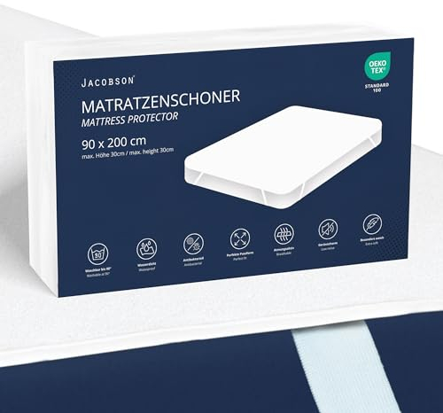 JACOBSON Matratzenschoner 90 x 200 cm - wasserdichte Matratzenauflage - atmungsaktiver Matratzenschutz (90x200cm)