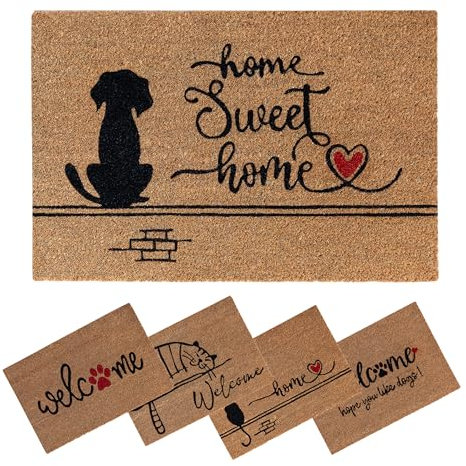 SPOTTED DOG GIFT COMPANY Coir Door Mat, Inside Outside Door Mats, Welcome Mat, Indoor Outdoor Doormats, Front Doormat, Non Slip with PVC Backing, Entrance Door Mat, 40x60 Dog Home Sweet Home