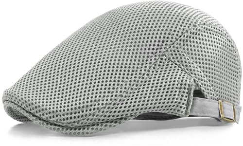 Xinveen Men's Mesh Cap Breathable Summer Newsboy Hat Adjustable Beret Ivy Cap Irish Cabbie Driving Hunting Hats Light Gray