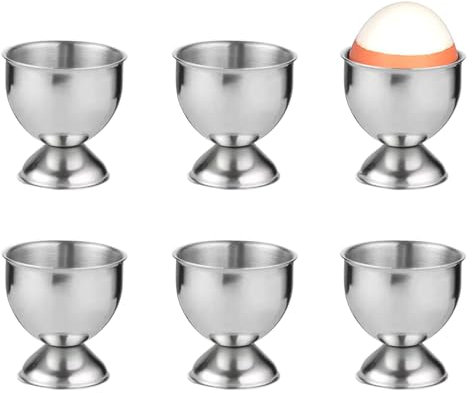 VVHFXD 6 portauovo in acciaio inox, con piedino, impilabile, in argento, da campeggio, per la colazione