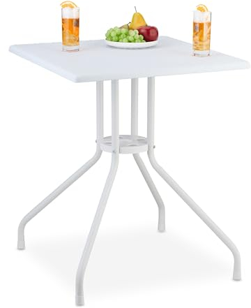 Relaxdays Gartentisch Rattan-Optik, eckig, HBT: 75 x 61 x 61 cm, Balkontisch, Kunststoff & Stahl, Outdoor Tisch, weiß