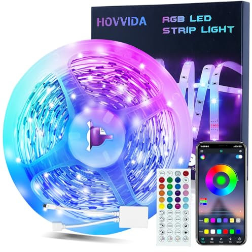 HOVVIDA LED Strip Light Lights 10M, 1x10M, 30 LEDs/Meter, 24V RGB LED Strip Light, 300 LEDs, APP and Remote Control, Music Mode, Timer Mode, LED for Bedroom, Living Room, Kitchen, Party