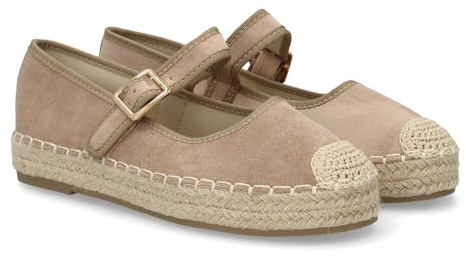 shoes&blues.es 91219 Bailarina Alpargata de Mujer con Yute, Diseno Moderno con Puntera Bordada y Cierre de Hebilla para un Ajuste Comodo, Ideales para Primavera-Verano. Kaki Talla 38