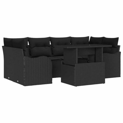vidaXL Trädgårdsoffset 7 st 6-Antal sittplatser Svart Poly Rattan