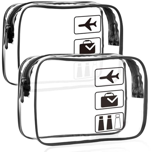 Woobroo Clear Travel Toiletries Bag, 2 Pack TSA Approved Toiletry Bag with Zippers Travel Essentials PVC Waterproof Cosmetic Clear Makeup Bag for Women and Men