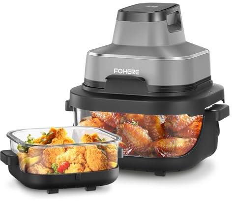 Portable Air Fryer for Small Kitchens, Offices & Travel, 4-in-1 Air Fry, Bake, Recrisp & Max Crisp, 4L + 1.5L Dishwasher-Safe Glass Bowls with Lids, 1500W, Grey