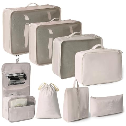 Vlecexs Koffer Organizer Set, 8 Stück Packing Cubes Wasserdichte Reise Kleidertaschen, Packtaschen für Koffer, Kofferorganizer Packtaschen Set mit Kleidertaschen Schuhbeutel, Ordnungssystem für Koffer