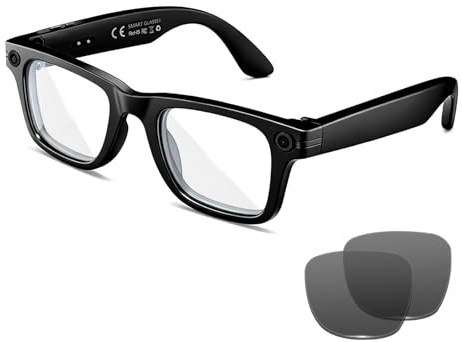 KWENRUN AI Smart Glasses with 8MP Camera, 1080P Video & HD Photo, Bluetooth Audio, AI Voice Assistant, Real-Time Translation, Object Recognition, Noise-Cancel Calls, Photochromic +2 Sunglasses Lenses