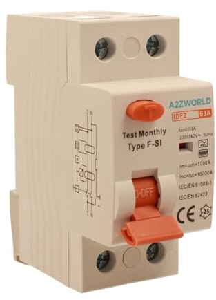 Disjoncteurs différentiel Type F-SI super immunisé 63A 30mA 1P+N 10kA 2 modules, idéal pour installations avec onduleur, pompes à chaleur, climatiseurs, UPS et bornes de recharge (wallbox)