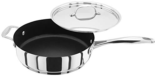 Stellar Profile Saute Pan, Large 24cm Stainless Steel, Non-Stick Teflon, Lid and Helper Handle, Induction Ready, Oven & Dishwasher Safe