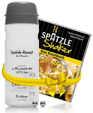 Schwäbisches Starter-Kit: Originaler Spätzle-Shaker (ANTHRAZIT) + Kochbuch