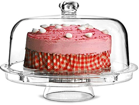 Drinkstuff 6-in-1 Cake Stand with Dome – Plastic Cake Dome, Serving Tray, Punch Bowl & Snack Server – Multi-Purpose Display for Cakes, Snacks, Salads & Parties
