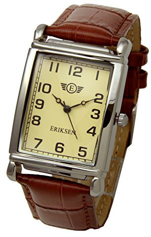 ERIKSEN Mens Vintage Retro Rectangular Silver Analog Quartz Dress Watch MCS