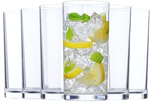 US Acrylic Classic Clear Plastic Reusable Drinking Glasses (Set of 6) 16oz Water Cups | BPA-Free Tumblers, Made in USA | Top-Rack Dishwasher Safe