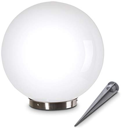 Lámpara solar Nassau, lámpara globo con pincho de tierra, lámpara globo de plástico blanco Ø 30 cm, lámpara de exterior con interruptor de encendido/apagado, lámpara solar con interruptor crepuscular