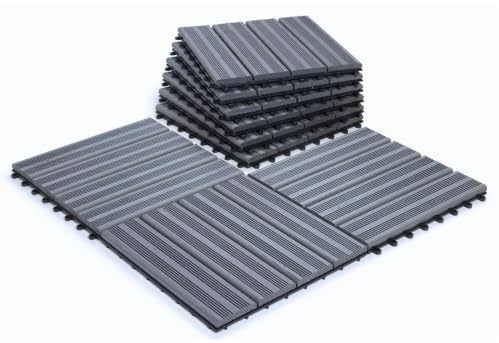 CLICK-DECK Composite Plus Decking Tiles | Patio, Balcony, Concrete, Hot Tub Deck Tiles | 30x30cm Square Connect Flooring | Easy Installation | Low Maintenance | Drainage (6X Deck Tiles, Grey)
