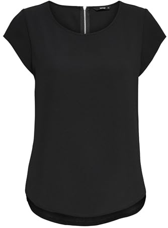 ONLY Damen Einfarbige Kurzarm Bluse Basic Rundhals Ausschnitt Blusen T-Shirt Blouse Oberteil ONLVIC,Schwarz,44