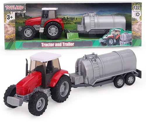 Toyland® - Juego de Tractor y camión Cisterna/Remolque de 22,5 cm - Acción de Rueda Libre - Juguetes de Granja para niños (Petrolero Rojo)