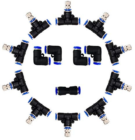 Misting Nozzles,Outdoor Misting Cooling System Nozzles for Patio Garden Umbrellas Fan,1/4-Inch Orifice, 5pcs Link Mist Nozzles,10pcs Stainless Steel Mist Nozzles