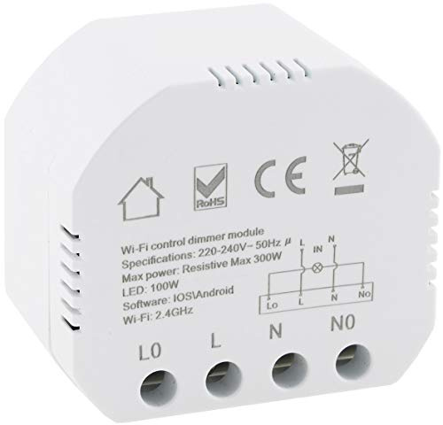 MILOS Wifi Unterputz Schalter mit Dimmer 250V Led bis 100Watt Einbau-Modul 53x48x39mm App Steuerung Android/iOS/Alexa/Google kompatibel