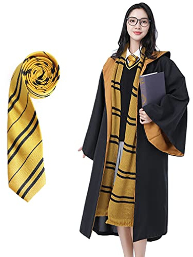 Túnica de mago de Hogwarts, capa de Ravenclaw, capa de Hufflepuff, disfraz de cosplay de Harry Potter para adultos 93200 (M-XL) (Hufflepuff, L)