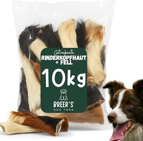 Peau de tête de bœuf séchée avec fourrure pour chien 10 kg de fabrication allemande - Article à mâcher pour petits et grands