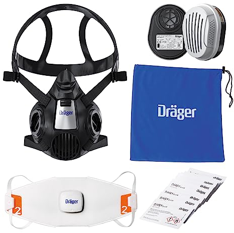 Dräger X-plore 3500 Waldbrand-Atemschutzset, Halbmaske + ABEK1Hg-P3 Filter, Schutz vor Rauch und Asche bei Waldbränden, Größe L