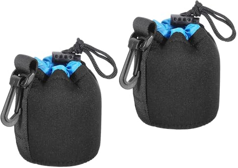 PATIKIL Bolsa para Lente de Cámara 2 Unidades Funda con Cordón de 3.1 de Diámetro Interior y 3.9 de Altura de Neopreno Protector Grueso Negro Azul