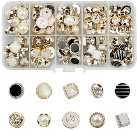 Zfseyuh 100 Pièces Boutons Mercerie Perle Artificielle, Avec Tige à Coudre Décoratifs Pour Chemises Costumes Vestes Pulls 9.5mm-12mm
