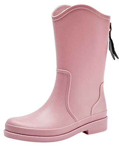 SRTUMEY Ladies Wellies Boots Women's Fashion Rain Shoes Outside Shoes Kitchen Rubber Shoes Soft Bottom Comfortable Middle Tube Rain Boots Ladies Wellington Pink