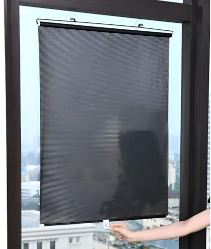 ZDSDZSD Suction Cup Blackout Blinds Stick On, Blinds Window Roller No Drilling, PVC Temporary Blinds for Windows Bedroom Bathroom Kitchen Skylight Patio(Black,40 x 60 cm)