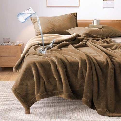 YISURE Vattentät filt till säng, Kärleksfilt för par, kingsize vänder mysig vattentålig filt Brun/Beige 230x203cm
