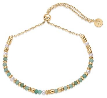 FDEETY Edelstein Perlen Armband für Frauen Goldene Perlen Armbänder Echtes Naturstein Armband Stapelarmbänder Verstellbare Armkette Eleganter Alltagsschmuck Als(Grün)