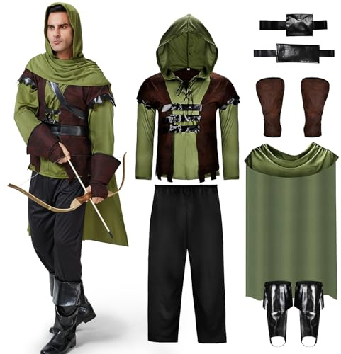 Joellfuner Disfraz de Arquero para Hombre, Disfraz de Robin Hood para Hombre, Robin Hood Disfraz, Adecuado para Disfraces Medievales y Fiestas de Disfraces de Carnaval (M)