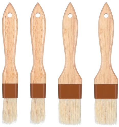4 Stücke Backpinsel Naturborsten BBQ Pinsel Holz küchenpinsel Brotpinsel Pinsel mit Langem Holzgriff Ölpinsel Lebensmittelpinsel Butterpinsel für Backen Kochen Grillen Marinade