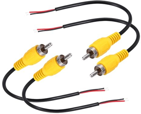 sourcing map 6 Inch Flat Yellow RCA Male Plug Jack Connector Adapter to Bare Wire Open End Audio Video RCA Cable for Amplifier Speaker Wire Pack of 4