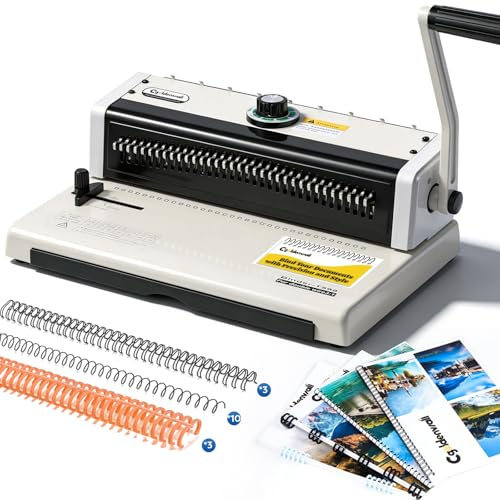 CGOLDENWALL Machine Reliure Spirale Métallique, 34 Trous, Perforer 16 Feuilles (80g), Reliant 120 Feuilles, Pas de 3:1, Relieuse Perforeuseavec kit Démarrage, pour Bureau et école Formats Lettre/A4/B5