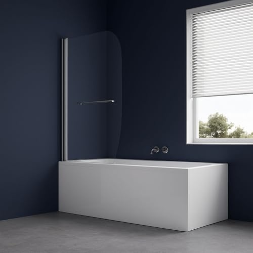 OGOMONDO Parete Sopra Vasca Anta Singola Vetro Temperato 140x90cm Orientabile 180 gradi Spessore 4 mm Apribile Profilo a Muro Reversibile Dx Sx (Trasparente)